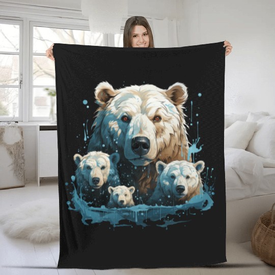 A Polar Bear Family Gift Bear Mom and Cubs Fleece Blankets