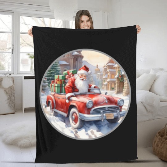 Santa Claus rides in a convertible car Fleece Blankets