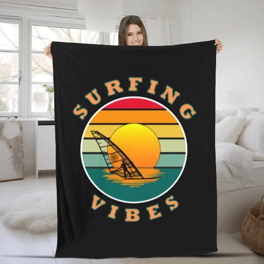 Surfing Vibes – retro 2 - Windsurfer Fleece Blankets