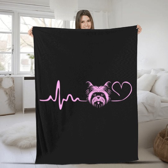 Yorkshire Terrier Dog Lover Yorkie Heartbeat Fleece Blankets