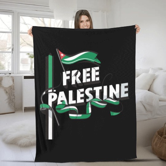 I Love Free Palestine Flag Save Gaza Fleece Blankets