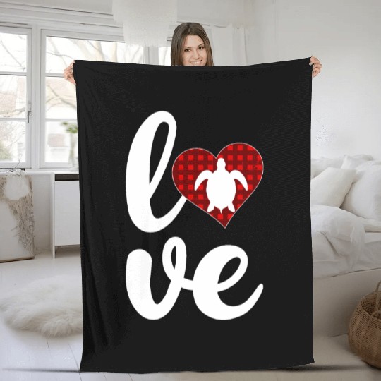 Sea Turtle Lover Buffalo Plaid Love Turtle Fleece Blankets