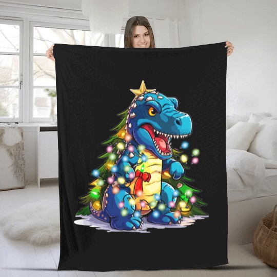 Cool Christmas Tree Dinosaur, T Rex Dino Kids Chri Fleece Blankets