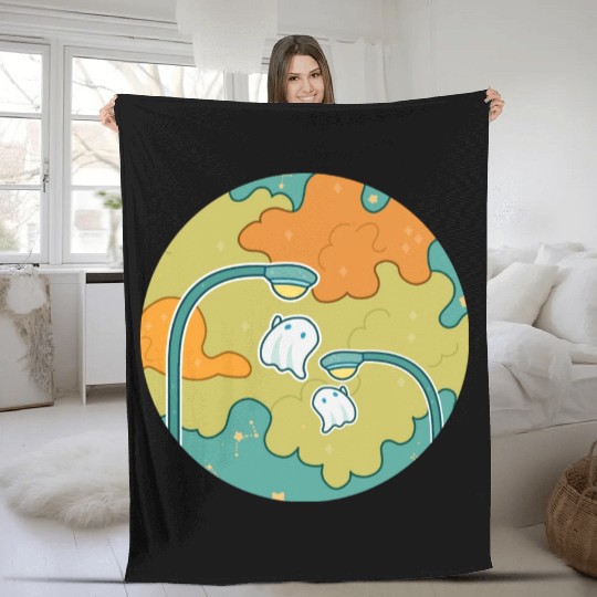 Two Little Ghosts Play With Street Lights Fleece Blankets