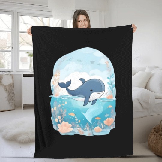 cute whale in cartoon fantasy Fleece Blankets