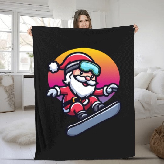 Santa Claus on snowboard Fleece Blankets