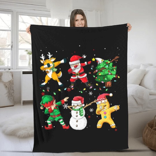 Dabbing Santa Elf Friends Christmas Boys Girls Men Fleece Blankets