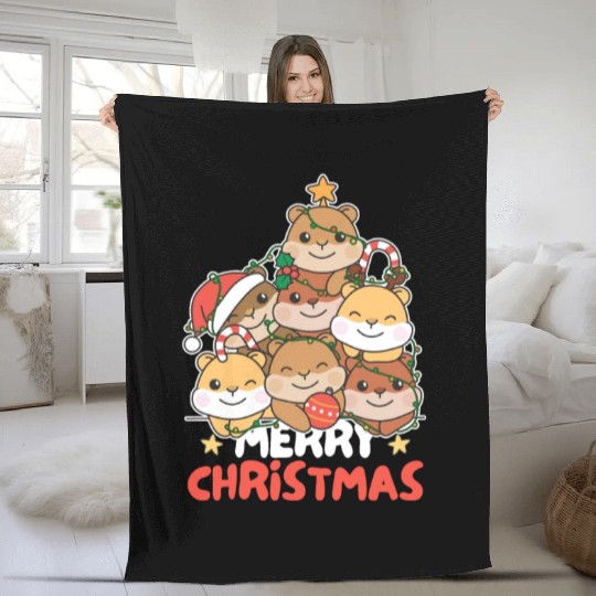 Hamster Christmas Tree Merry Christmas Fleece Blankets