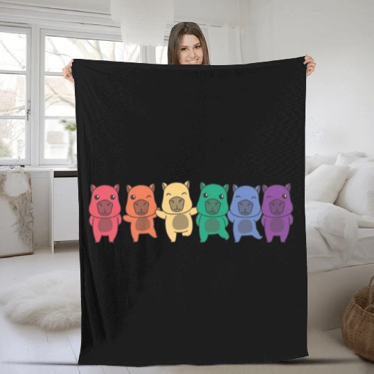 Rainbow Capybara Flag Pride Lgbtq Cute Animals Fleece Blankets