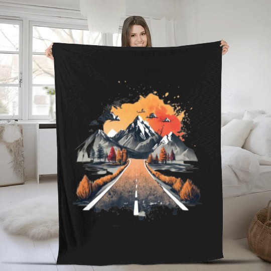Mountains And Skeletons Double Exposure Watercolor Fleece Blankets