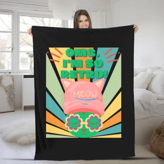 Omg I'm So Retro Cool Cat Fleece Blankets