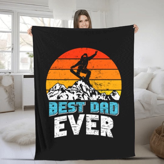 Snowboarder Best Dad Ever Snowboarding Freestyle Fleece Blankets