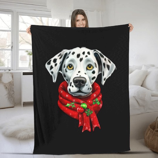 dalmatian christmas pet design Fleece Blankets