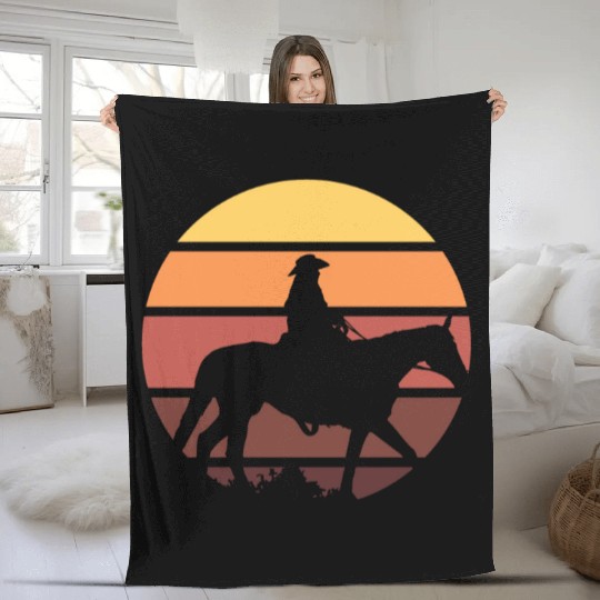Western Cowboy Horse Rider Fleece Blankets
