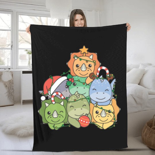 Dinosaur Christmas Tree Funny Animal Fleece Blankets