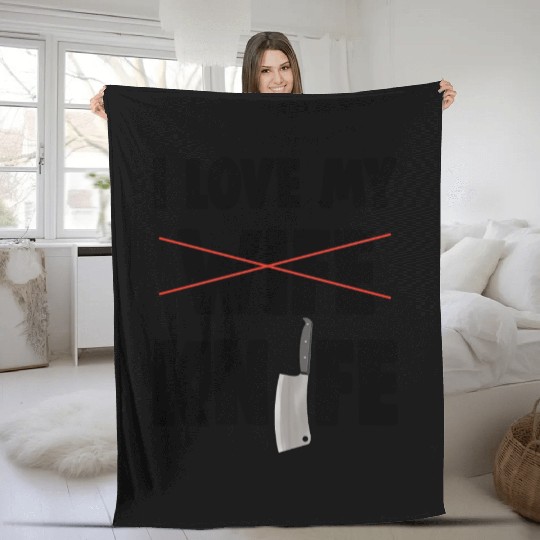 I Love My Wife Knife Fleece Blankets