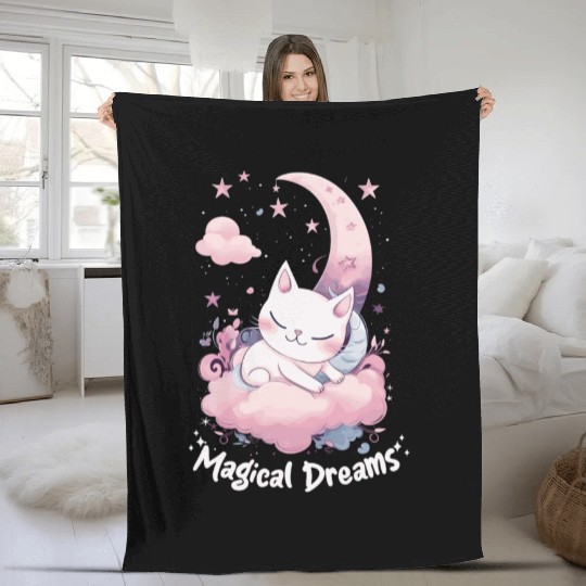 Magical Dreams Sleeping Cat Unicorns Pastel Moon S Fleece Blankets