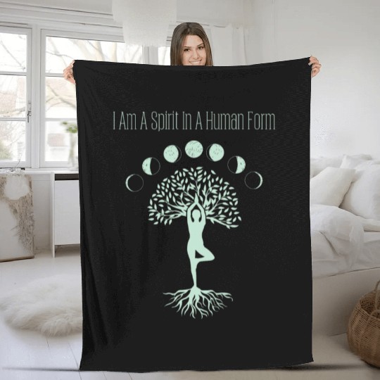 Spirit in Human Form, Moon Phases and Tree of Life Fleece Blankets