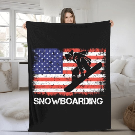 America Snowboarding Stars and Stripes Snowboard Fleece Blankets