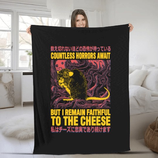 Faithful to the Cheese Japanese Horror Rat Fleece Blankets