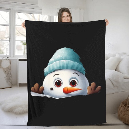 Snowman Christmas watercolor Santa hat Fleece Blankets