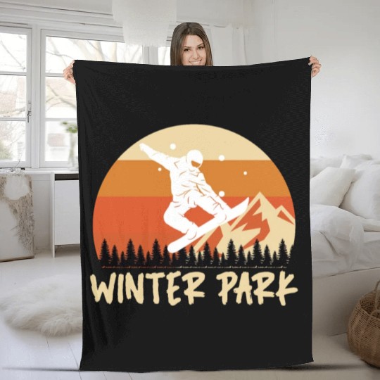 Winterpark Snowboarding Freestyle Snowboarder Fleece Blankets