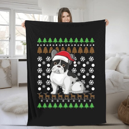 Merry Christmas, French Bulldog, Dog lovers gift Fleece Blankets