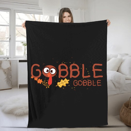 Thanksgiving Gobble Fleece Blankets Funny Turkey Graphic