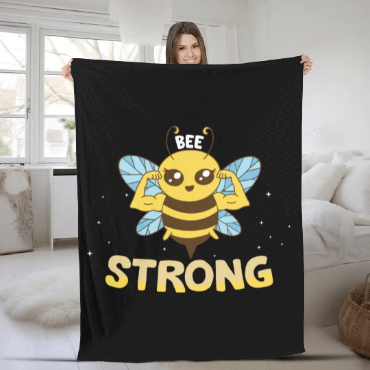 Bee Strong Women Cute Bee Graphic Fleece Blankets