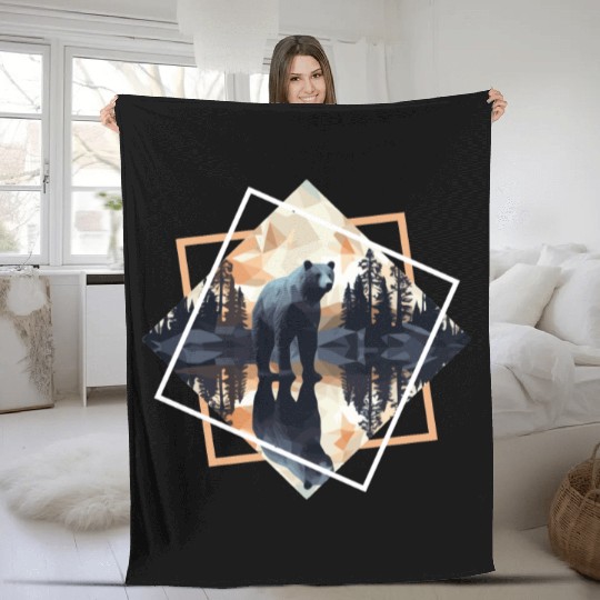 Abstract bear in the mountains Fleece Blankets
