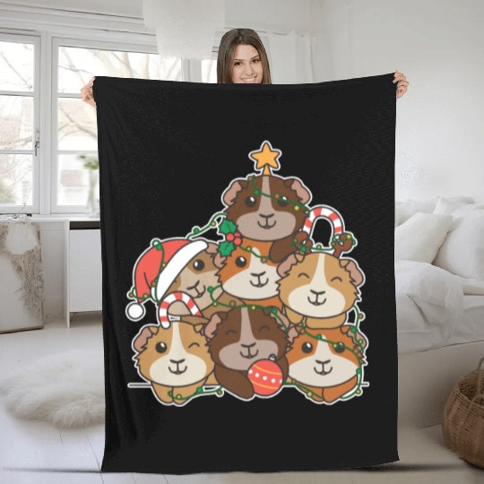 Guinea Pig Christmas Tree Funny Animal Fleece Blankets