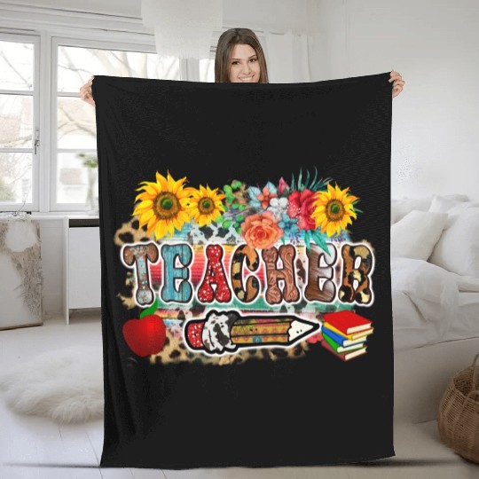 Retro Wildflower Teacher Fleece Blankets