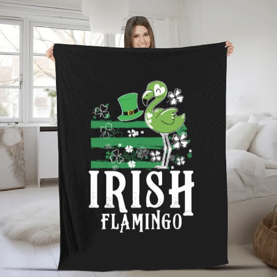 Irish flamingo Fleece Blankets