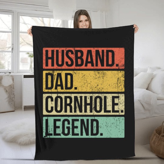 Cornhole Vintage Husband Dad Legend Fleece Blankets