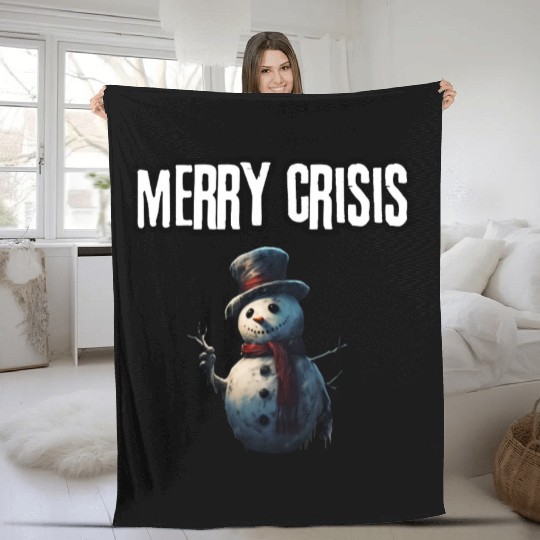 merry crisis, snowman, humorous, merry christmas Fleece Blankets