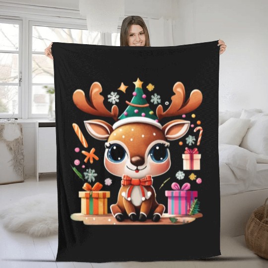 Cute Reindeer Merry Christmas Gift Happy Holidays Fleece Blankets