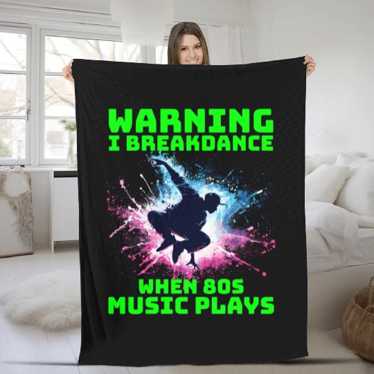 80s Breakdancer Silhouette - Neon Dance Moves Fleece Blankets