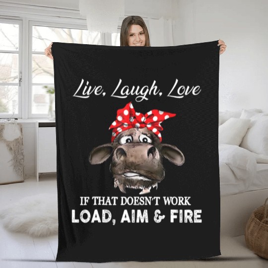 Live Laugh Love Cow Farmer Fleece Blankets