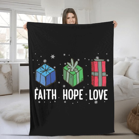 Faith Hope Love Religious Family Christmas Fleece Blankets