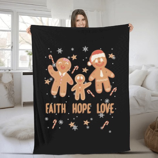 Gingerbread Man Faith Hope Love Religious Fleece Blankets
