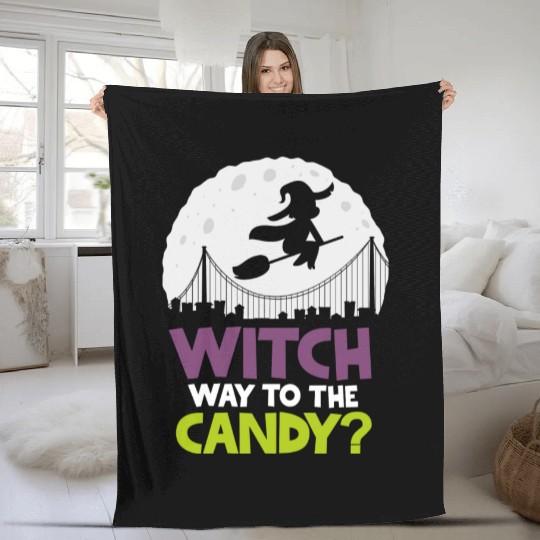 Witch Way To The Candy Halloween Fleece Blankets