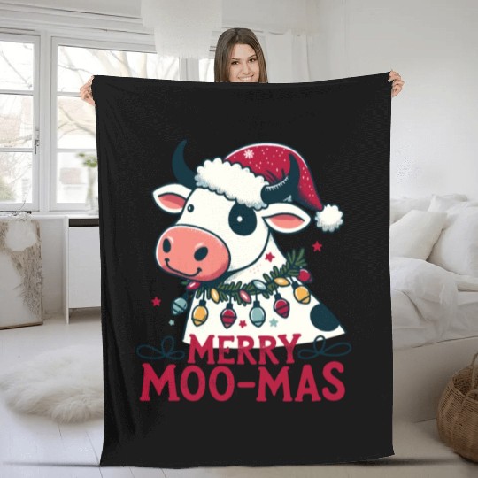 Cute Cow Lover Christmas Design Fleece Blankets