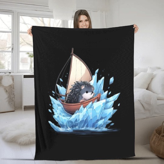 Ice Sailing Hedgehog Ice Sailor Ice Boating Fleece Blankets