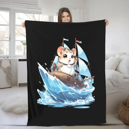 Ice Sailing Hamster Ice Sailor Ice Boating Fleece Blankets