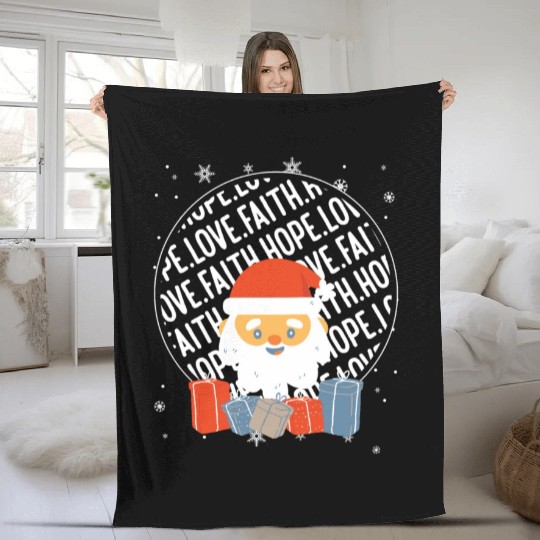 Faith Hope Love Religious Family Christmas Santa Fleece Blankets
