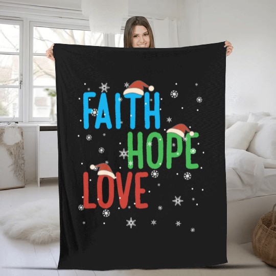 Faith Hope Love Religious Family Christmas Santa Fleece Blankets