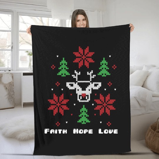 Faith Hope Love Religious Family Christmas Fleece Blankets