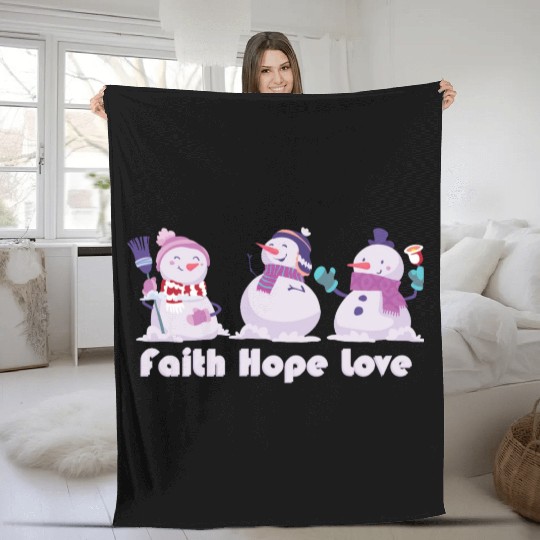 Faith Hope Love Religious Family Christmas Fleece Blankets