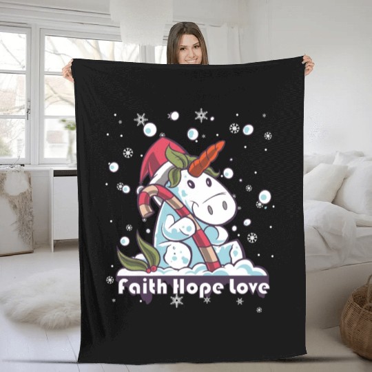 Faith Hope Love Religious Family Christmas Fleece Blankets