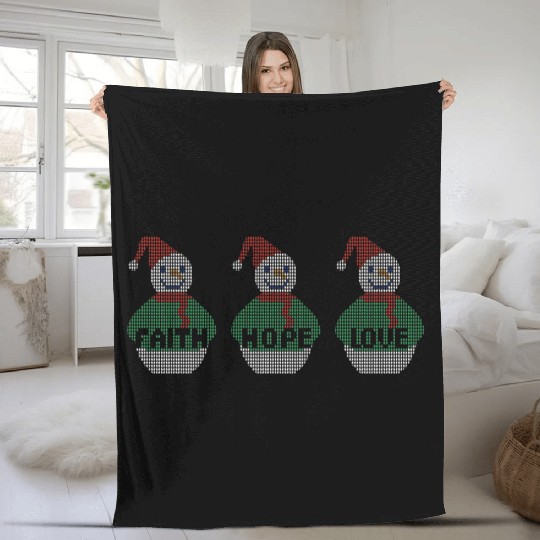 Religious Family Faith Hope Love Christmas Fleece Blankets